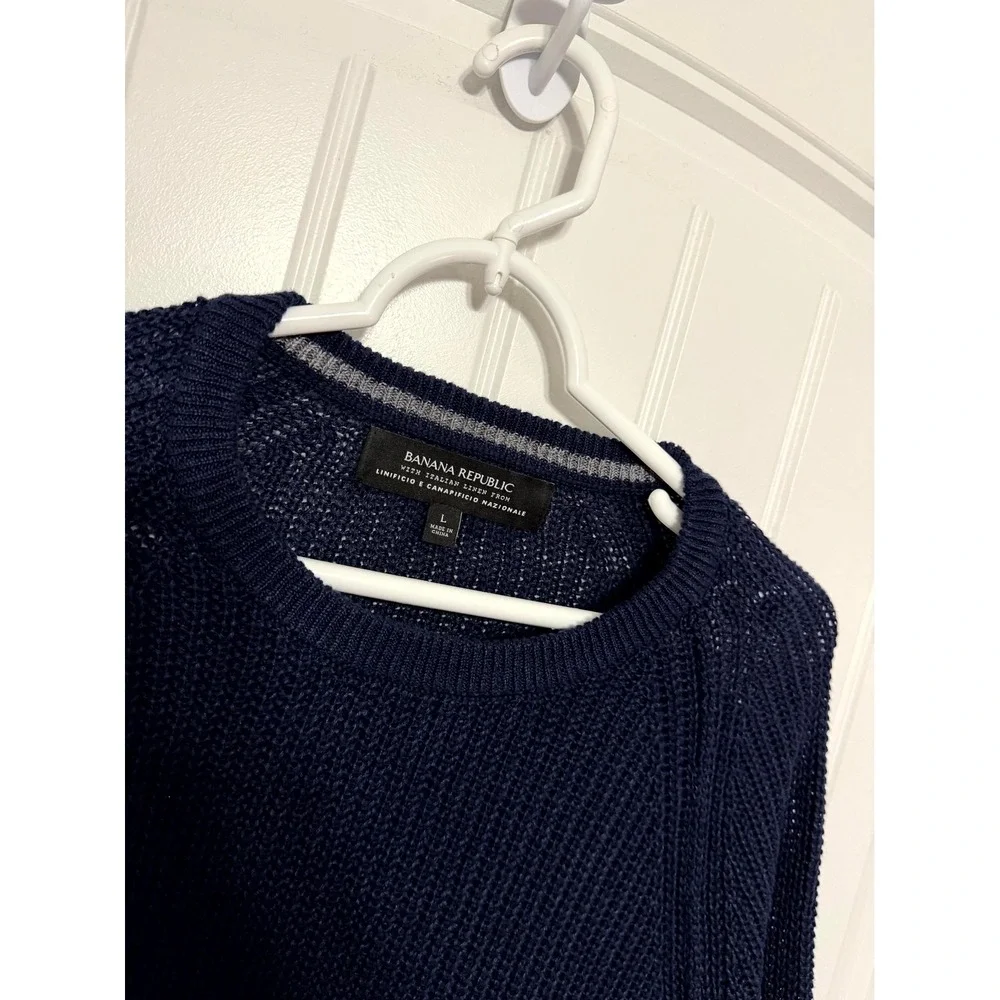 Banana Republic Linen Sweater Mens Large Navy Blue Italian Linen EUC
